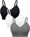 Three pack seamless sports bras in black, white, and grey with V-neck and ribbed band - S / Black White Gray