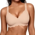 Beige seamless nursing bra for pregnancy with scalloped edges and adjustable straps - Nude
