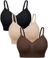 Set of 3 seamless wire-free bras in black, nude, and coffee with adjustable straps - Black Beige Brown