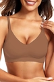 Sujetador push-up sin costuras escote en V marrón oscuro con tirantes anchos y cómodos - 2XL / Caqui