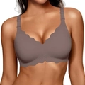 Wireless scalloped bralette for women in cocoa brown with adjustable straps - L / Gray