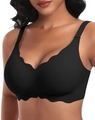 Seamless black jelly scalloped bra with wide straps and wireless design for comfort - S / Black