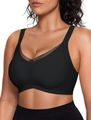 Seamless wire-free black bra with V-neck mesh panels and wide straps for support - M / Black