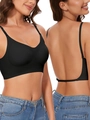 Seamless black low back plunge bra with adjustable straps for open back outfits - Black