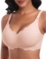 Wireless beige jelly bra with scalloped edges and delicate floral patterns for women - Pink