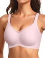 Seamless light pink wireless bra with V-shaped mesh detail and wide shoulder straps - XL / Pink