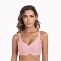 Seamless pink wire-free bra with V-neckline and adjustable straps for daily comfort - Pink