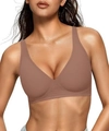 Sujetador sin costuras con cuello en V profundo sin aros en marrón con tirantes anchos - 3XL / Latte