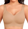 Women's full coverage wire-free comfort bra in nude color with wide shoulder straps - Coffee Nude
