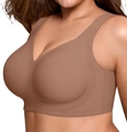 Seamless plus size wire-free bra in dark coffee brown with wide supportive straps - S / Coffee
