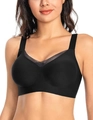 Sujetador deportivo negro sin aros con detalle de malla y tirantes anchos cómodos - S / Negro