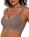 Seamless taupe wireless bra with V-neckline and adjustable straps for daily comfort - Gray