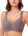 Sujetador sin costuras gris púrpura oscuro con tirantes anchos y escote en V de malla - S / Gris