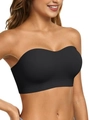 Black strapless bandeau bra with ribbed texture and seamless non-slip design for women - Black