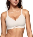 Women's seamless push-up bra in beige featuring scalloped edges and wireless support - 2XL / White