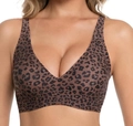 Sujetador push-up sin costuras con escote en V profundo y estampado de leopardo clásico - S / Leopardo Marrón