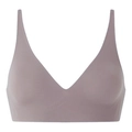 Detail view of seamless V-neck bralette with thin straps in dusty lavender finish - Coffee