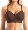 Dark brown seamless wire-free bra with V-neckline and thin straps for full coverage - Dark Brown