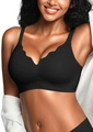 Seamless black wire-free jelly bra for women featuring elegant scalloped edge design - L / Black