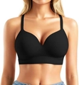 Sujetador push-up sin aros Popilush en negro con tela sin costuras y escote en V - S / Negro
