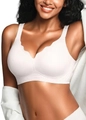 Women's seamless wire-free V-neck bra with scalloped edges in a natural beige color - M / White
