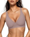 Sujetador push-up sin aros con cuello en V rosa palo y tirantes anchos de apoyo - 3XL / Gris