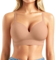 Seamless wire-free full coverage nude T-shirt bra with wide support band and thin straps - Deep Skin