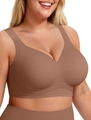 Seamless plus size wireless bra in dark coffee color with wide straps for support - XL / Coffee