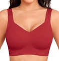 Dark red wireless seamless supportive jelly bra with wide straps and a V-neckline - Red