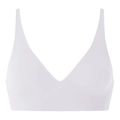 Seamless white V-neck wireless bra with thin straps and removable pads in a triangle design - White