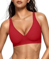 Sujetador sin costuras con cuello en V rojo vibrante sin aros y tirantes anchos - M / Rojo