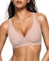 Sujetador cómodo sin costuras con cuello en V profundo rosa claro y tirantes anchos - 3XL / Color Piel