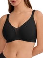 Seamless black push-up bra with breathable mesh V-neck and supportive wide straps - 3XL / Black