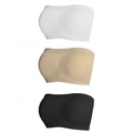 3er-Pack trägerlose nahtlose Bandeau-Bras aus Rippstrick in Weiß, Nude und Schwarz - 0XL / Schwarz/Weiß/Nude