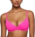 Women's rose pink unlined triangle bra with chic twisted front and smooth elastic fabric - XS / Hot Pink