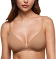 Women's seamless triangle wireless bra in nude pink skin tone with thin straps - S / Gravel Beige