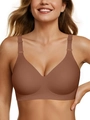 Seamless V-neck wireless bra in cocoa brown with adjustable straps for women - S / Coffee