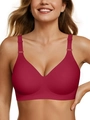 Women's seamless non-wired full coverage bra in deep wine red with wide straps - S / Burgundy