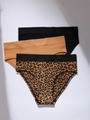 Pack de 3 bragas para mujer en colores negro, marrón y estampado de leopardo con banda - S / Negro Piel Leopardo