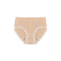 Bragas de canalé sin costuras para mujer con ribete de encaje blanco en color albaricoque - S / Color Piel