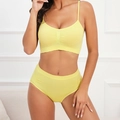 Set lingerie in maglia senza cuciture giallo brillante con reggiseno e slip a vita alta - S / Giallo chiaro