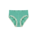 Bragas de canalé de cintura media verde menta para mujer con borde de encaje blanco - S / Verde