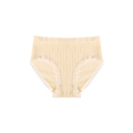 Pale yellow mid-rise seamless briefs featuring ribbed fabric and delicate lace trim - Light Yellow