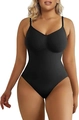 Body gainant noir sans couture pour femme avec fines bretelles et décolleté en V - 3XL / String Noir