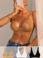 3er-Pack nahtlose Ripp-BHs mit V-Ausschnitt in Camel, Weiß und Schwarz mit breiten Trägern - S / Schwarz Weiß Und Nude