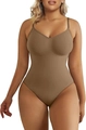 Body gainant sans couture marron mocha avec décolleté en V profond et fines bretelles - 3XL / Marron String