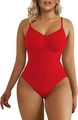 Body gainant sans couture rouge pour femme avec col en V et fines bretelles réglables - 3XL / String Rouge