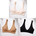 3er-Pack nahtlose gerippte V-Ausschnitt BHs in Beige, Dunkelbraun und Schwarz - S / Schwarz Aprikose Und Nude