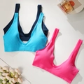 3er-Pack nahtlose gerippte BHs mit tiefem V-Ausschnitt in Marineblau, Cyan und Rosé - S / Marineblau Hellblau Und Rose