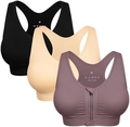 Damen Sport-BH Set mit Reißverschluss vorne in Malvengrau, Beige und Schwarz, nahtlos - XL / Schwarz/Beige/Hellviolett